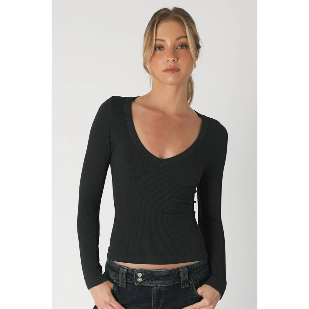 Pattern V-Neck Long Sleeve