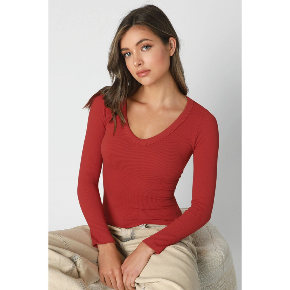 Pattern V-Neck Long Sleeve