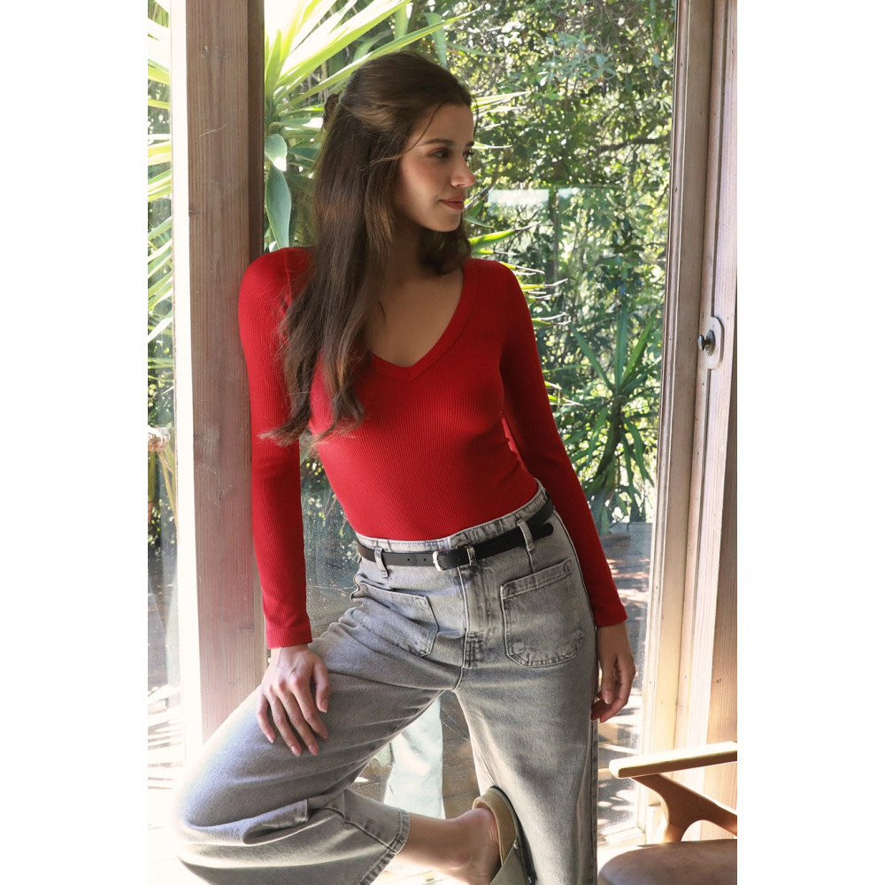 Pattern V-Neck Long Sleeve