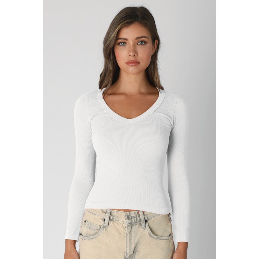 Pattern V-Neck Long Sleeve
