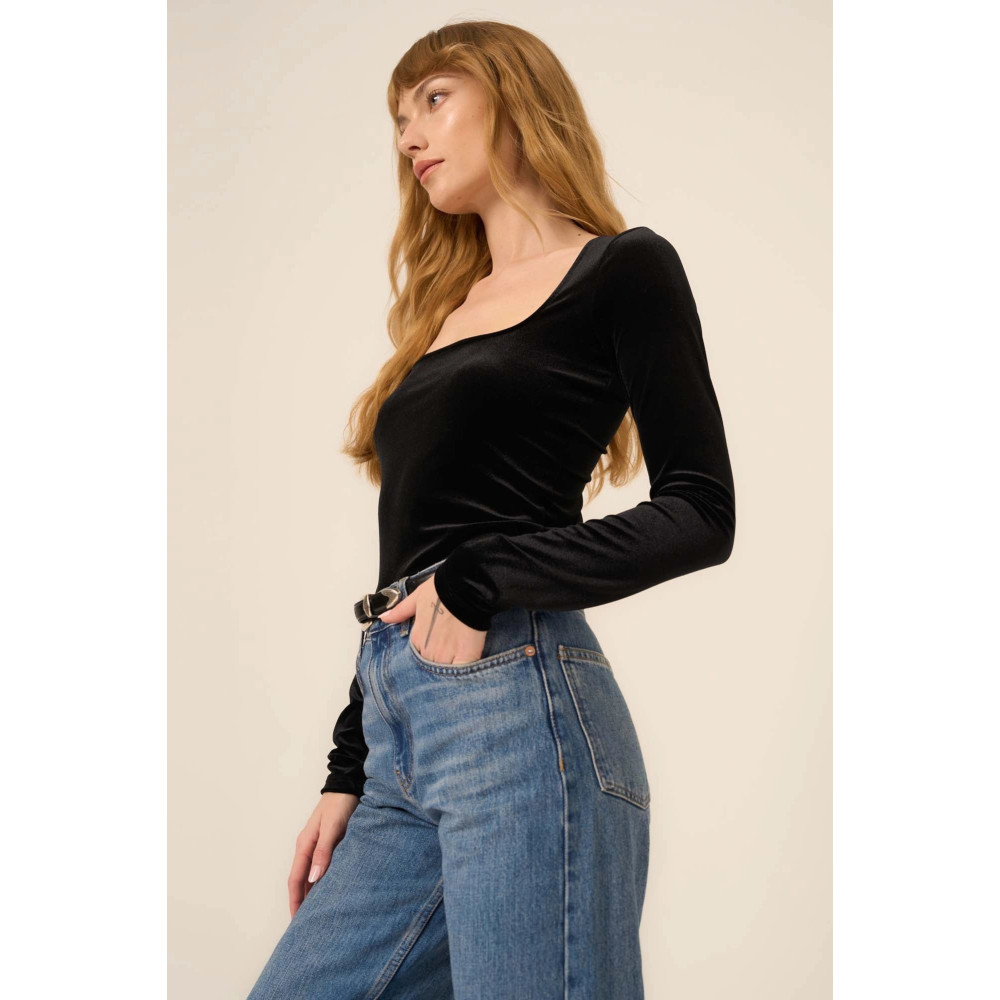 Lush Rush Come True Square Neck Velvet Long Sleeve