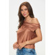 Gleam Shoulder Long Sleeve Satin Top