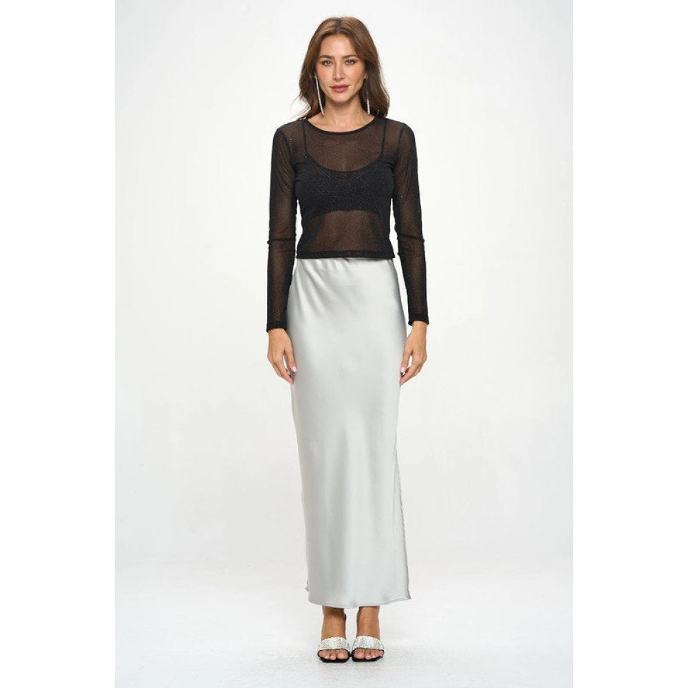 Gasa Cielo Stretch Mesh Long Sleeve Top
